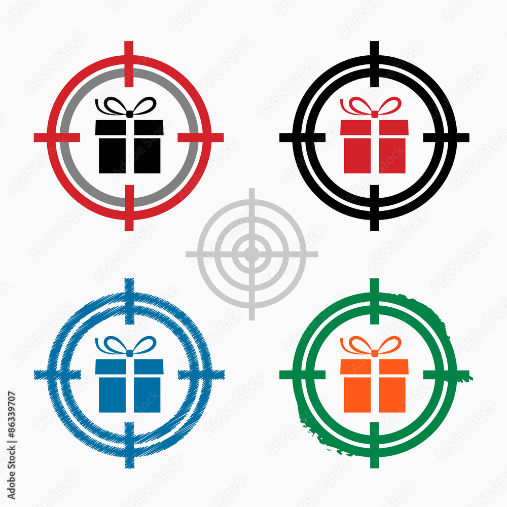 Obraz premium Gift box on target icons background