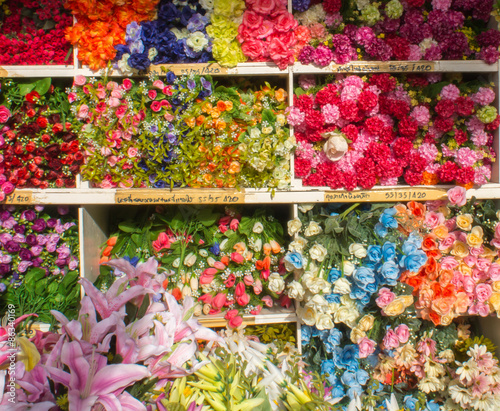 Colorful flowers in Chatuchak Weekend Market, Thailand.