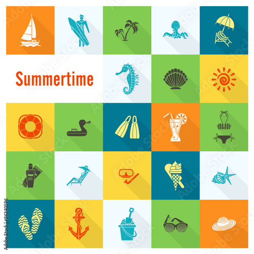 Summer and Beach Simple Flat Icons