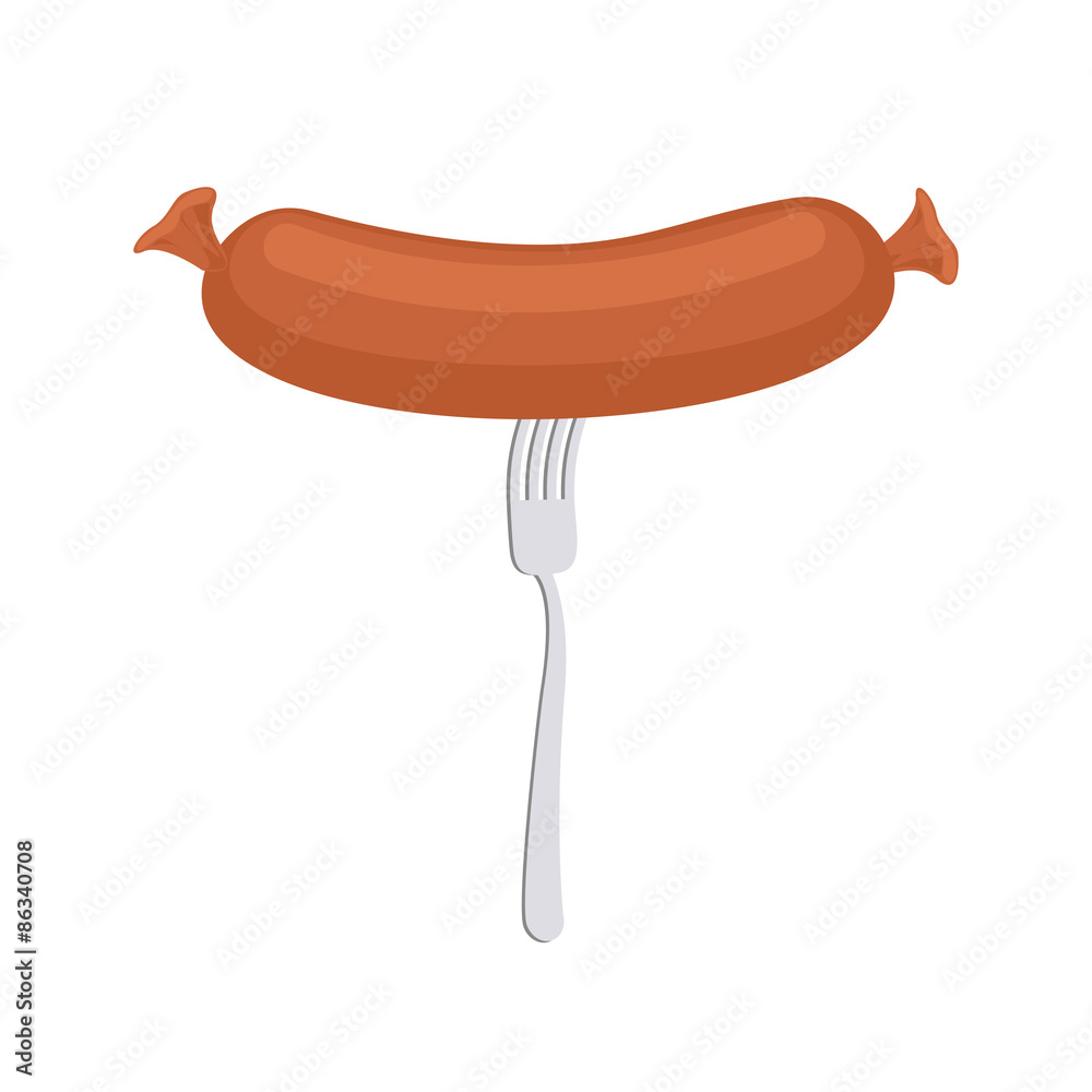 Sausage on a fork. Delicacy meat food. Vector illustration Sausage on a fork. Delicacy meat food. Vector illustration