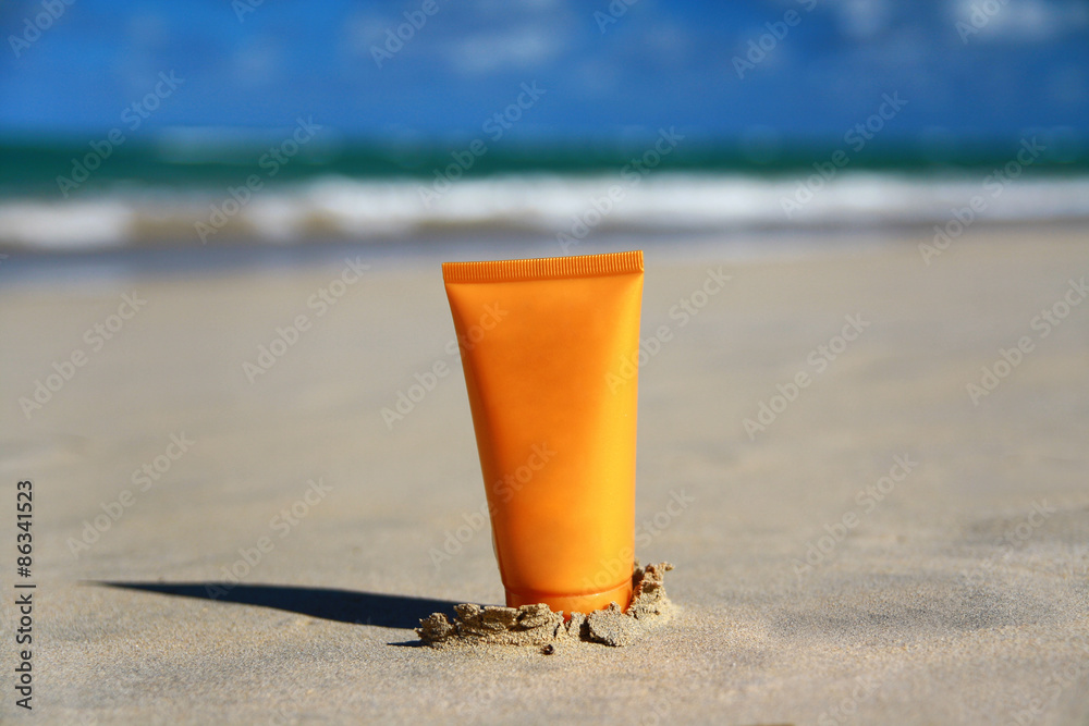 Tube with sun protection on beach Tube with sun protection on beach