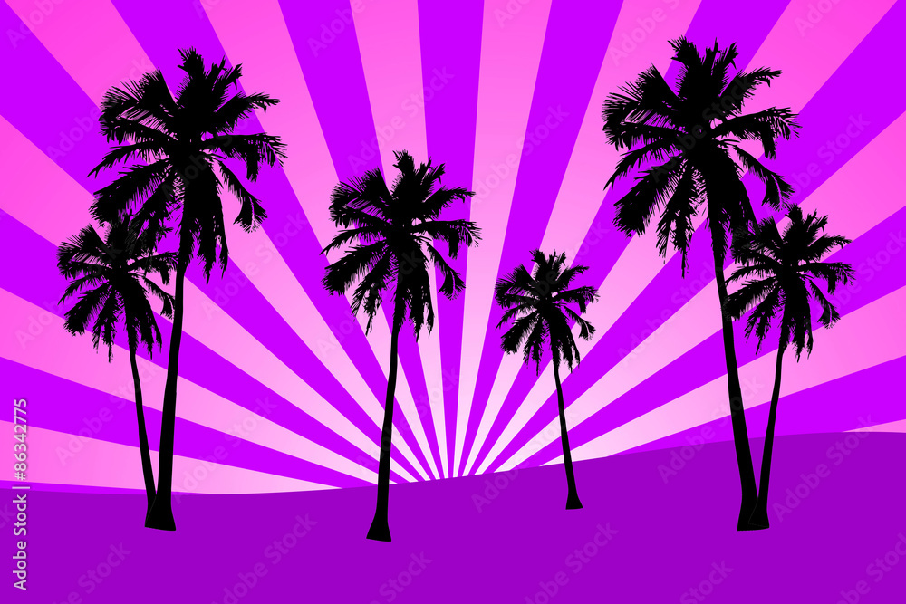 Palms on pink sunset