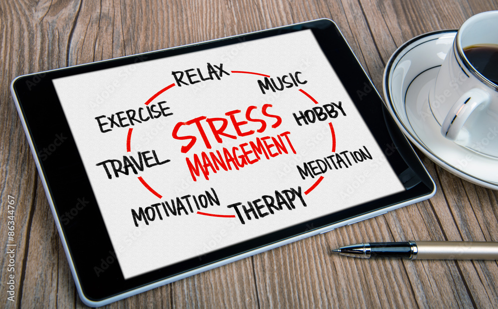 stress management concept circle on tablet pc