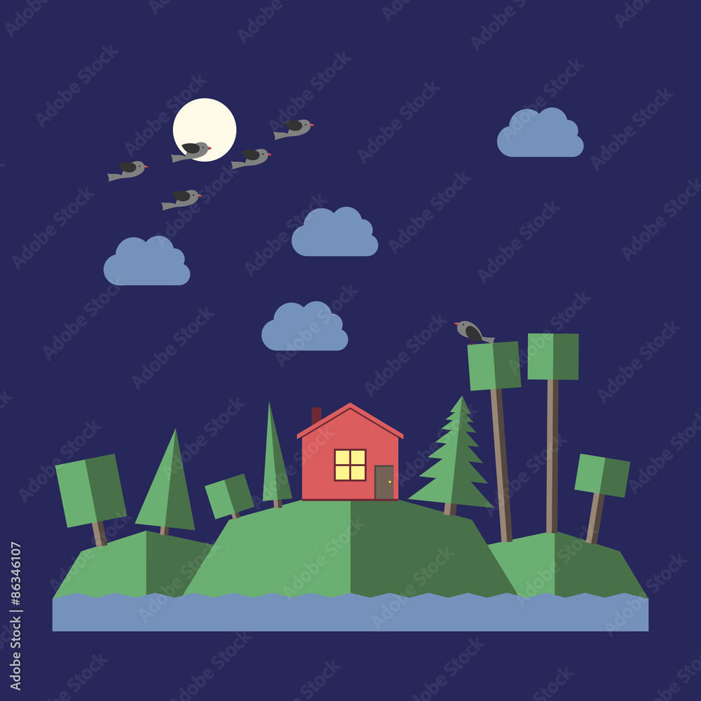 Night landscape flat style Night landscape flat style