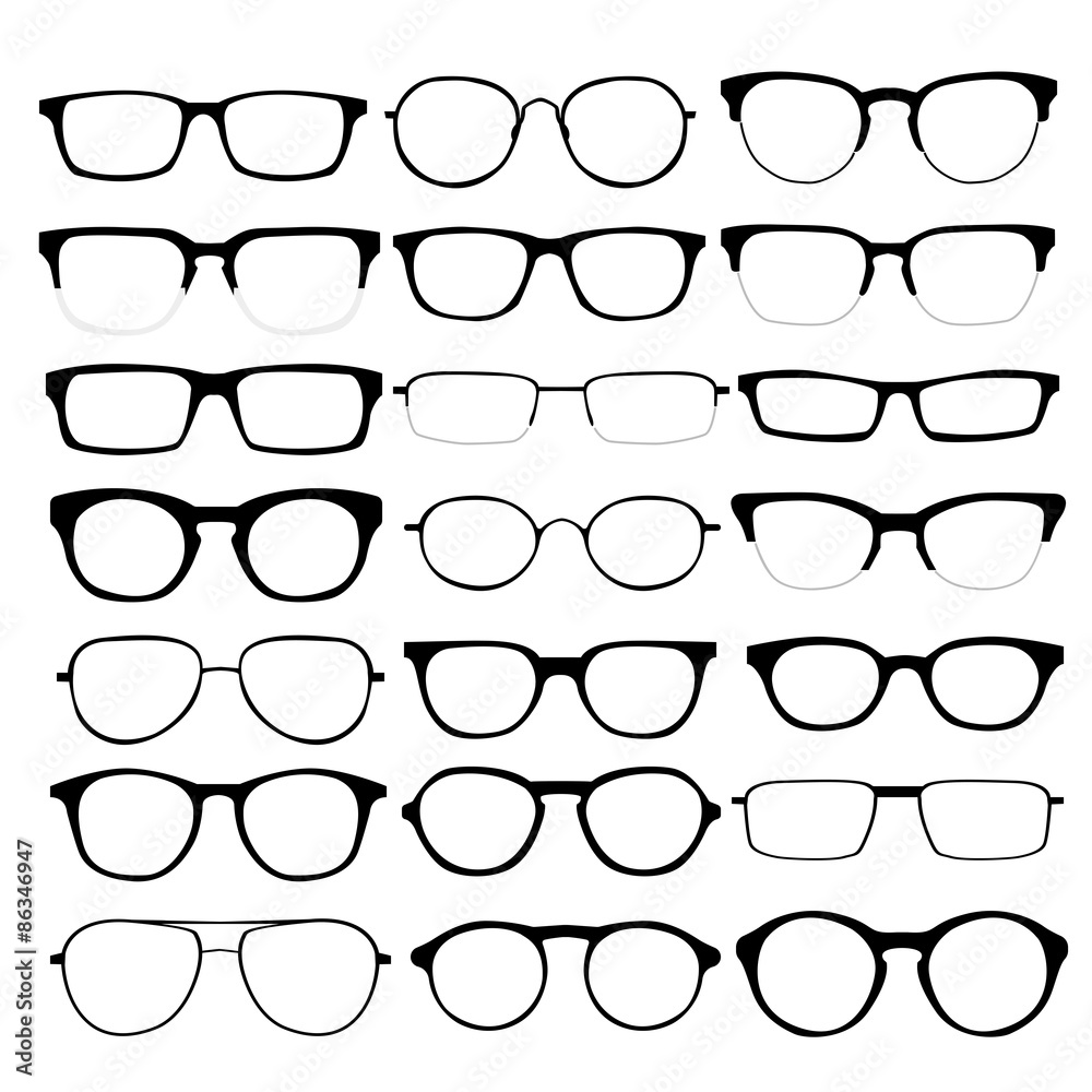 Vector set of different glasses on white background.