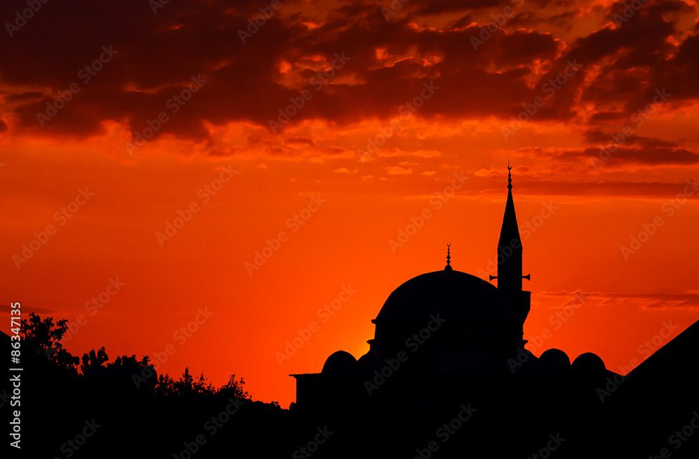 Obraz premium Ramadan and Mosque silhouette