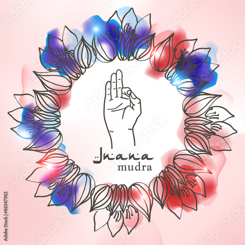 Element yoga jnana mudra hands with mehendi patterns