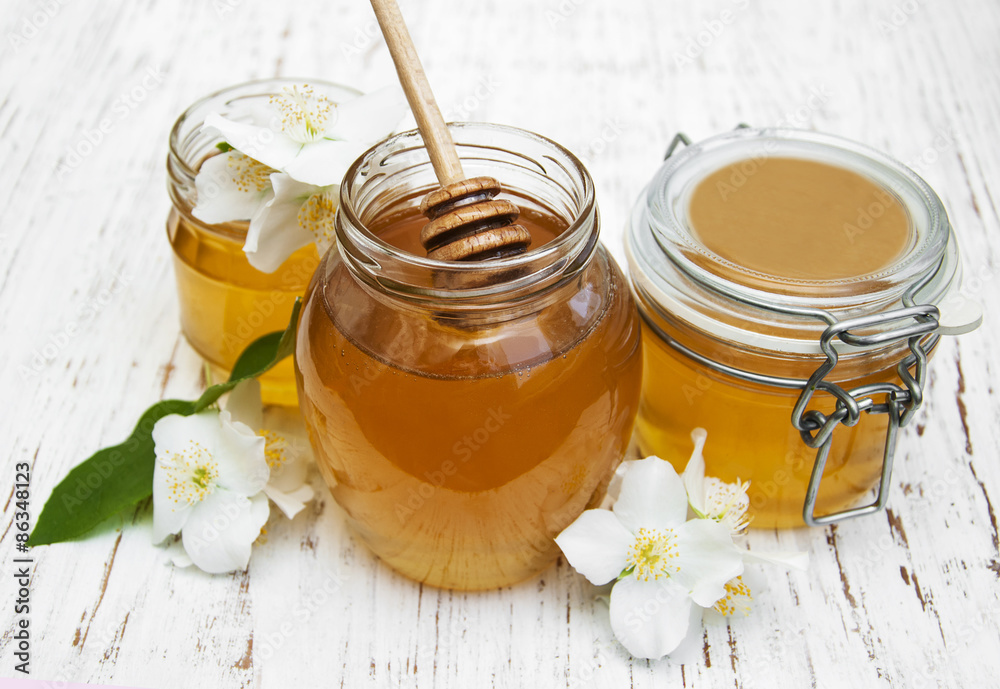 Honey with jasmine flowers Honey with jasmine flowers