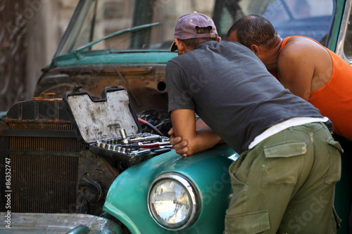 Mechanics on a street in Havana