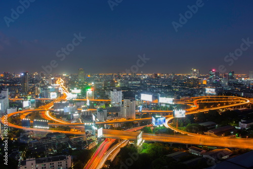 Freeway in night with cars light