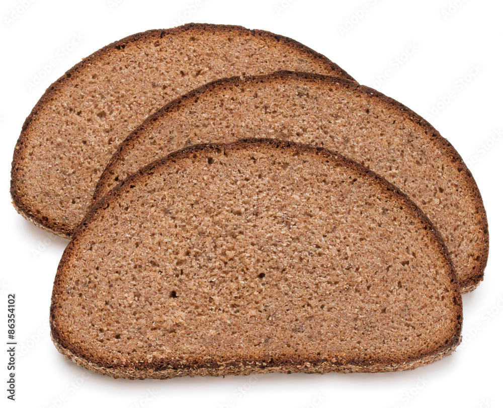 Slice of fresh rye bread isolated on white background cutout Slice of fresh rye bread isolated on white background cutout