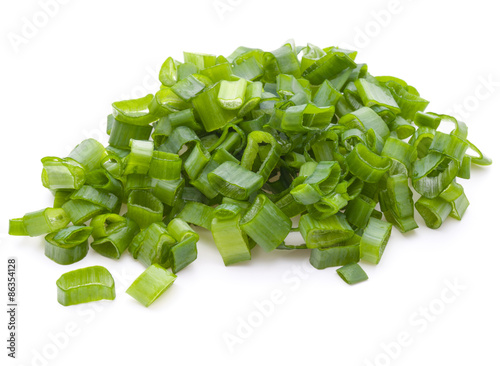 Photography chopped spring onion or scallion isolated on white background cu