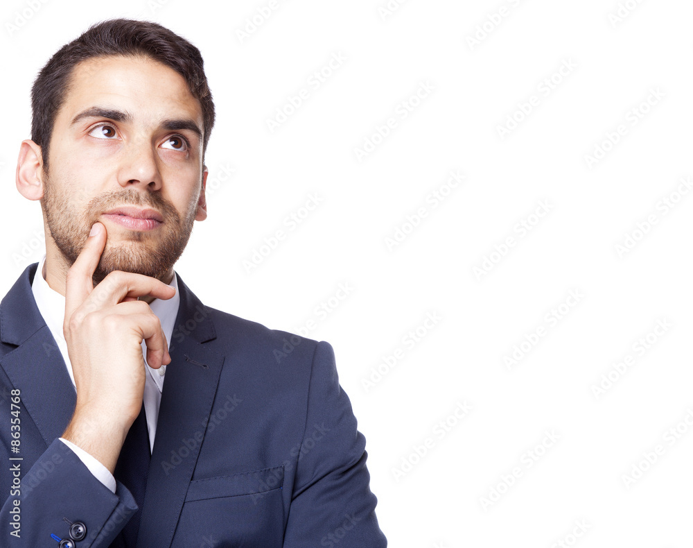 Thoughtful businessman looking up, isolated on white background Thoughtful businessman looking up, isolated on white background