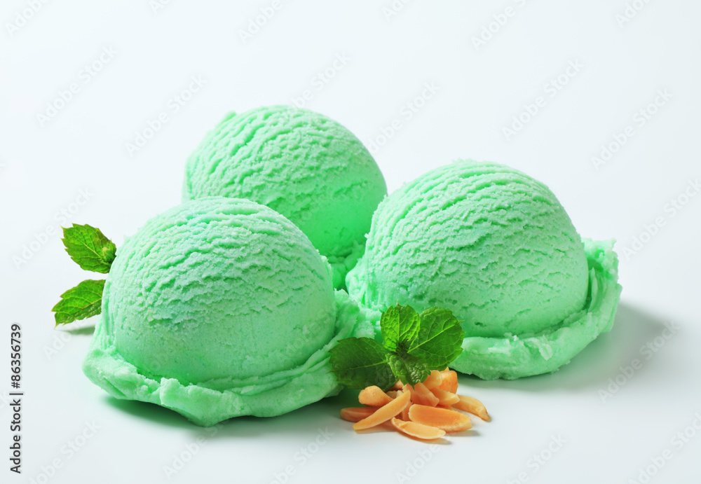 Scoops of green ice cream Scoops of green ice cream