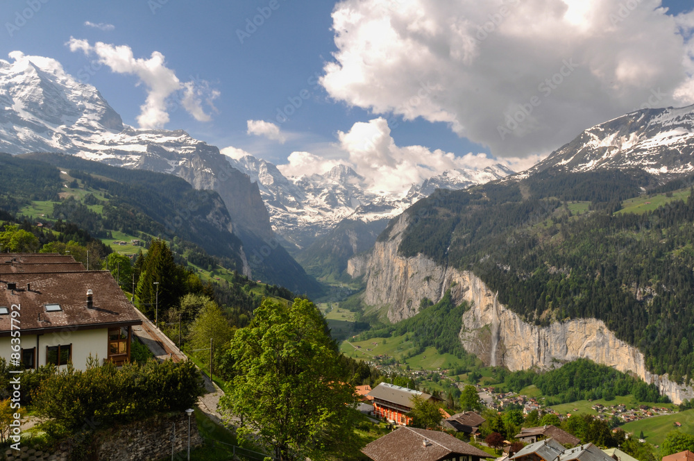 Lauterbrunnen Valley from Wengen Town in Swiss Alps