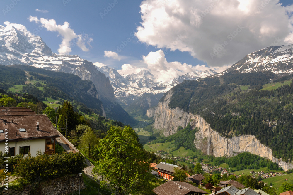 Lauterbrunnen Valley from Wengen Town in Swiss Alps Lauterbrunnen Valley from Wengen Town in Swiss Alps
