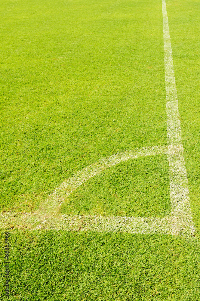 corner on green lawn of soccer field