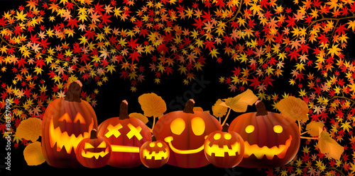 ハロウィン　かぼちゃ　もみじ