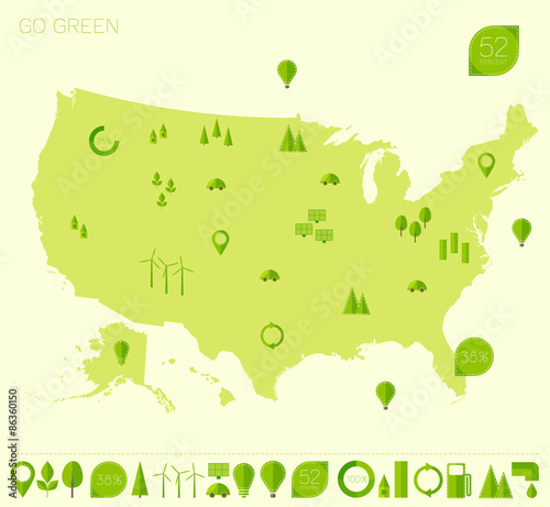 High detailed United States map ecology eco icons