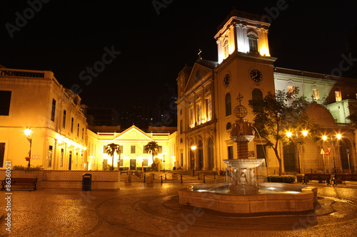 One of Macau's many squares and churches by night