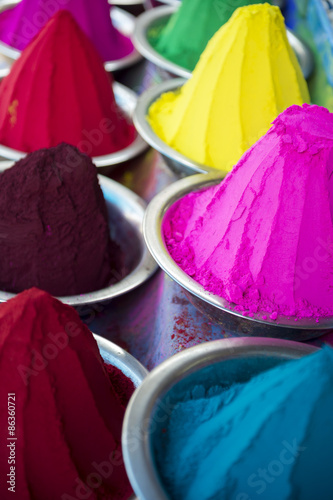 Wall Mural Colorful piles of Indian bindi powder dye at outdoor local Devaraja Market in My