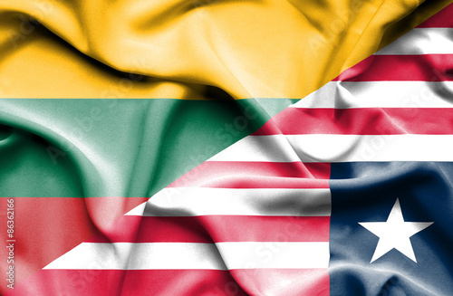 Waving flag of Liberia and Lithuania