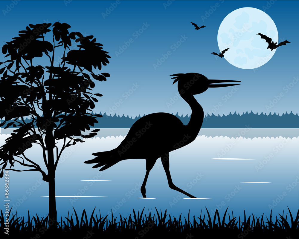 Naklejka premium Stork on lake