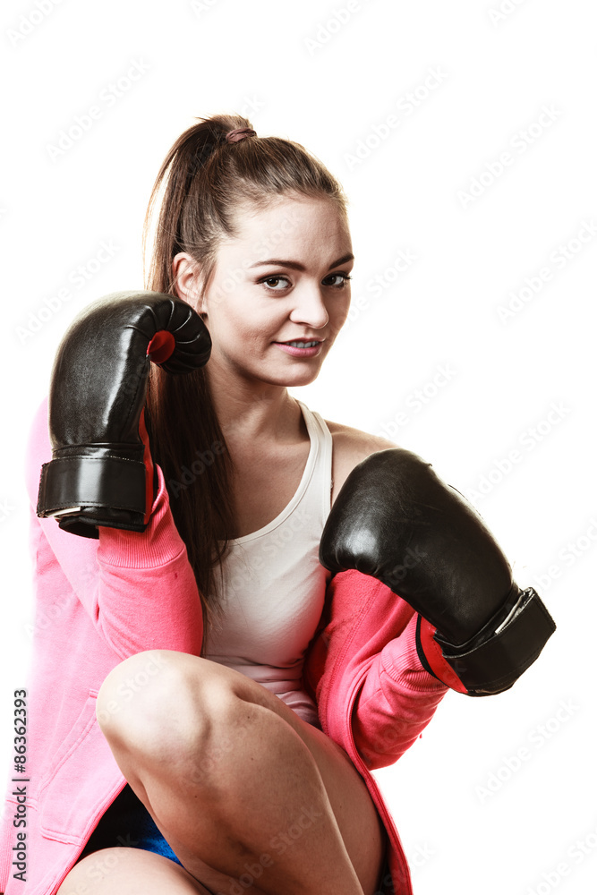 Fit woman boxing isolated on white. Fit woman boxing isolated on white.