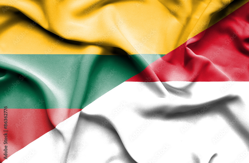 Waving flag of Monaco and Lithuania Waving flag of Monaco and Lithuania