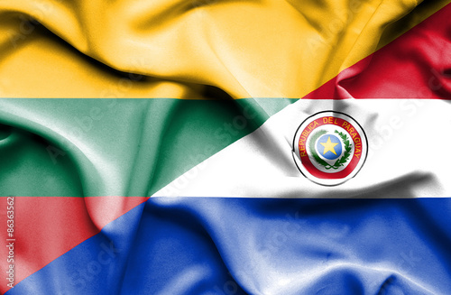 Waving flag of Paraguay and Lithuania