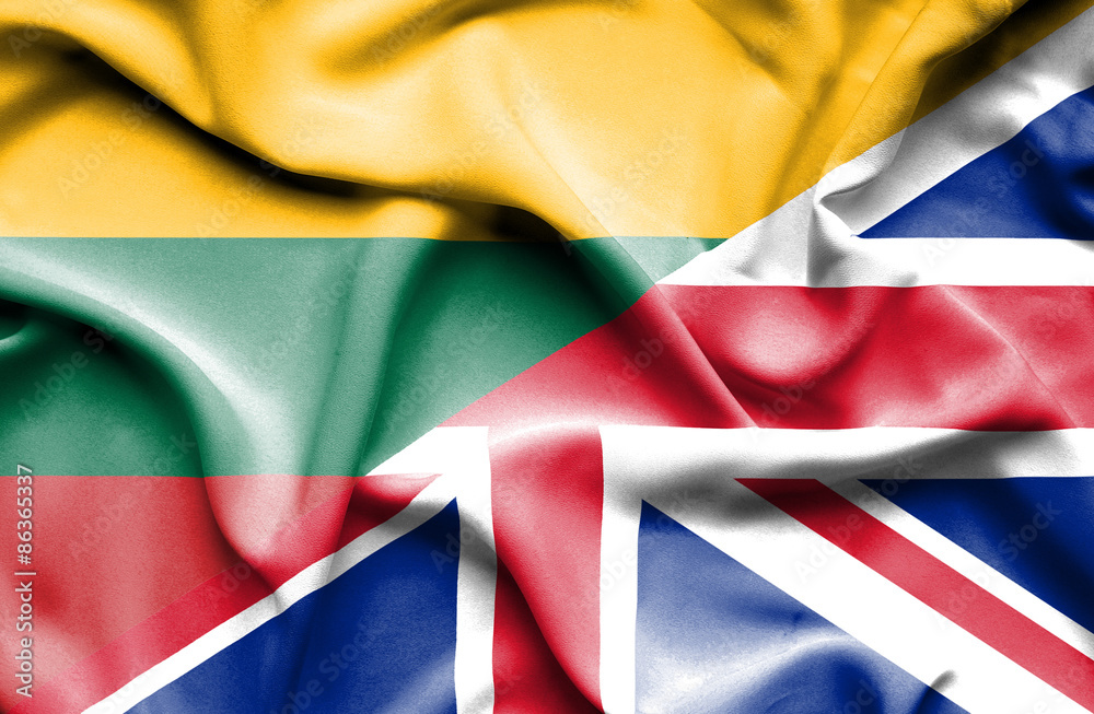 Waving flag of United Kingdon and Lithuania Waving flag of United Kingdon and Lithuania
