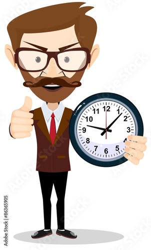 Young businessman holding a clock in office