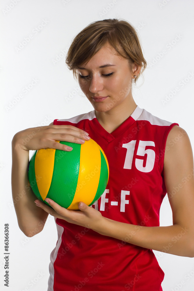 Young  sport woman with volleyball ball isolated