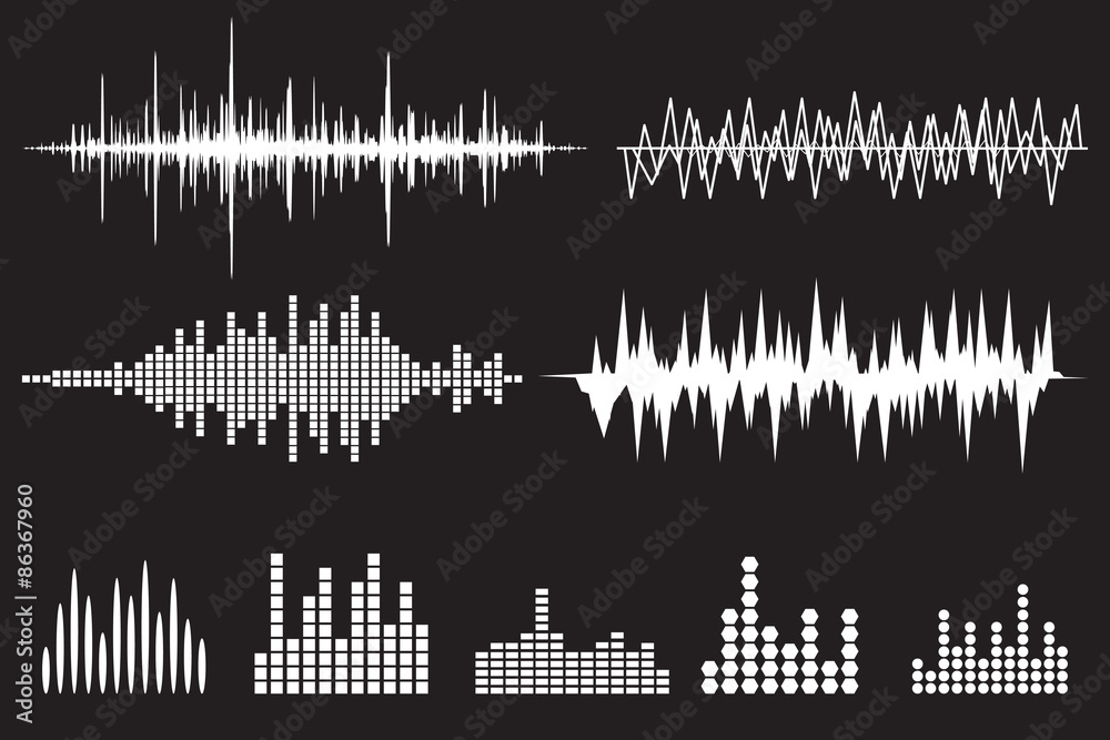 Sound Wave Icon Set. Music soundwave icons set. Equalize audio a