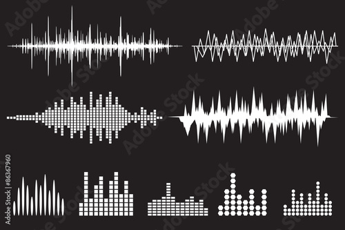 Sound Wave Icon Set. Music soundwave icons set. Equalize audio a