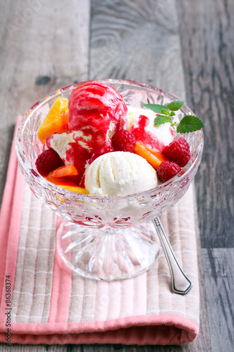 Peach melba dessert photo