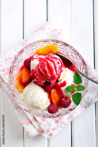 Peach melba dessert photo