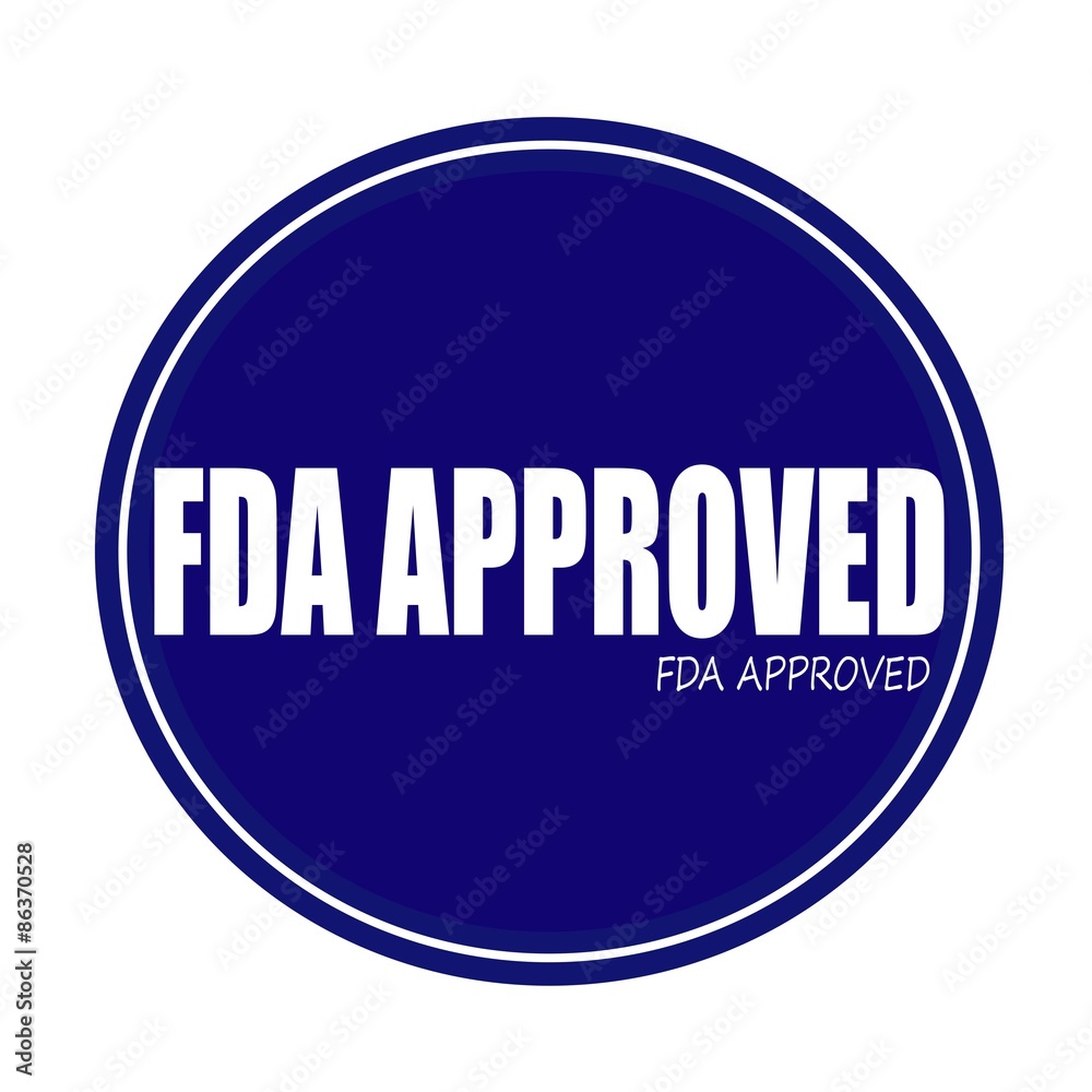 FDA APPROVED white stamp text on blue FDA APPROVED white stamp text on blue