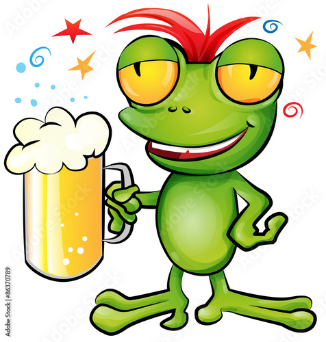 .frog cartoon with schooner beer