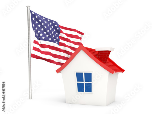 House with flag of united states of america