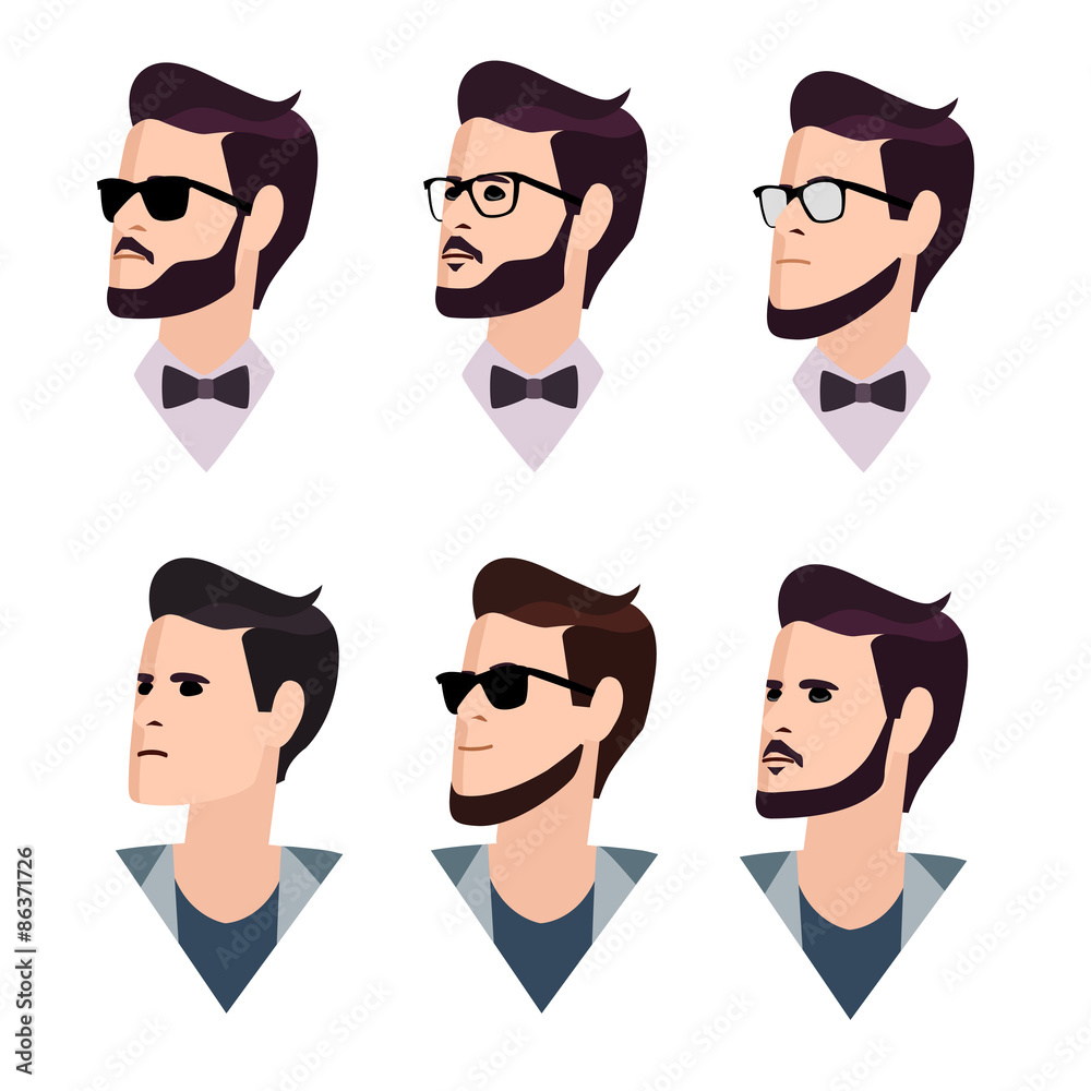 Fototapeta premium flat cartoon hipster character set, vector illustration