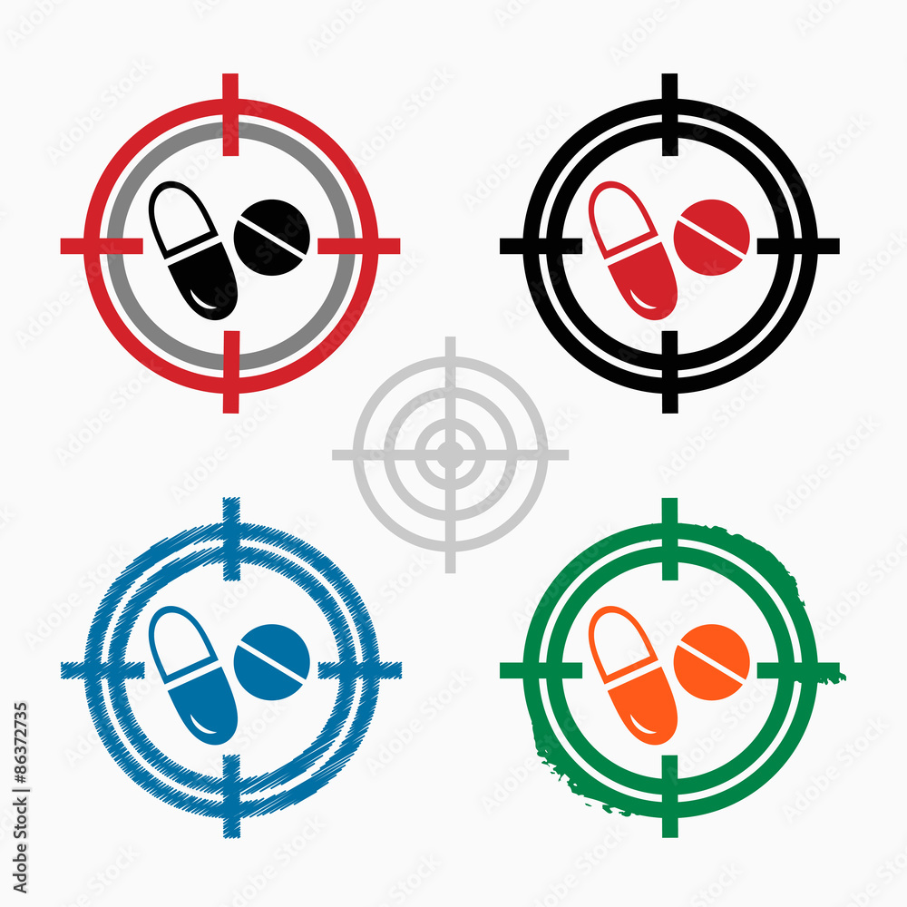 Pill icon on target icons background Pill icon on target icons background