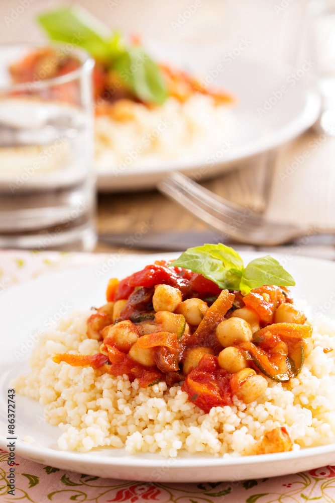 Cous-cous with chickpea and vegetable stew Cous-cous with chickpea and vegetable stew