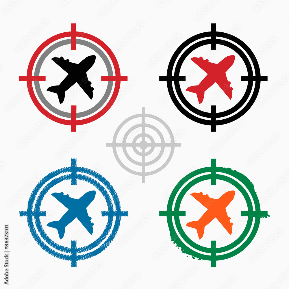 Obraz premium Airplane on target icons background