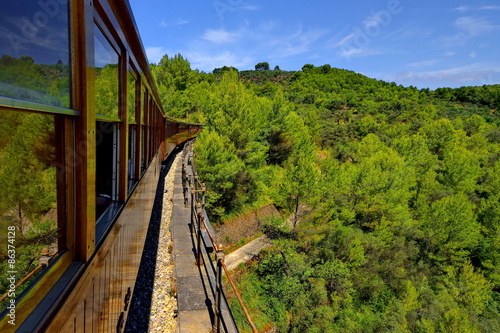 Vintage train in Soller, Mallorca, Spain - on the way to Seller's historic train