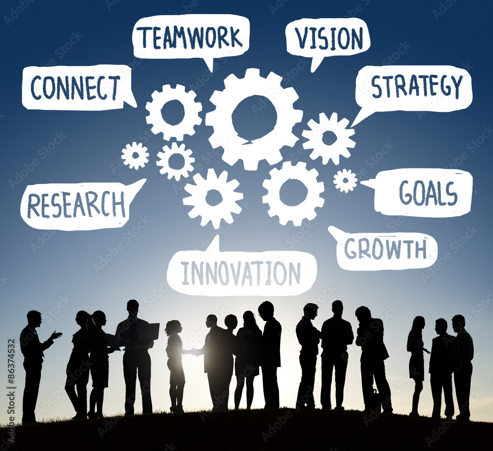 Teamwork Connect Strategy Vision Together Gear Concept