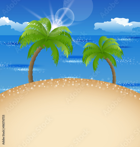 Summer holiday background with beach, palm, sky