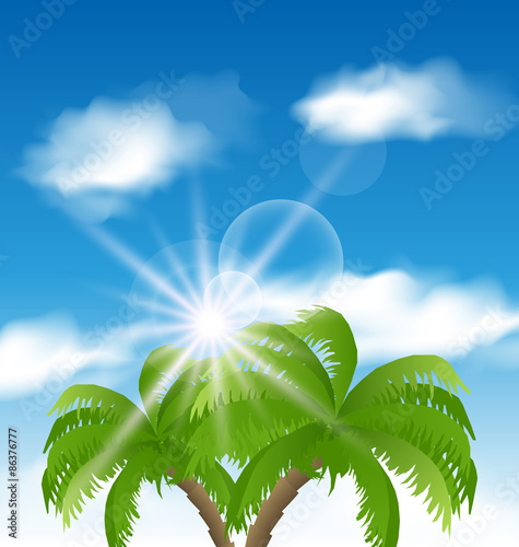 Summer holiday background with sunlight and palmtree