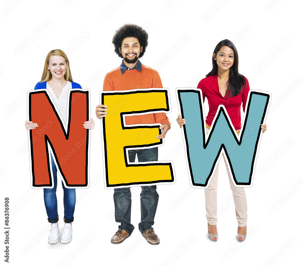 Group of People Standing Holding New Letter Group of People Standing Holding New Letter