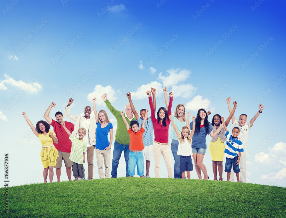 Obraz premium People Celebration Multiethnic Group Happiness Success Concept
